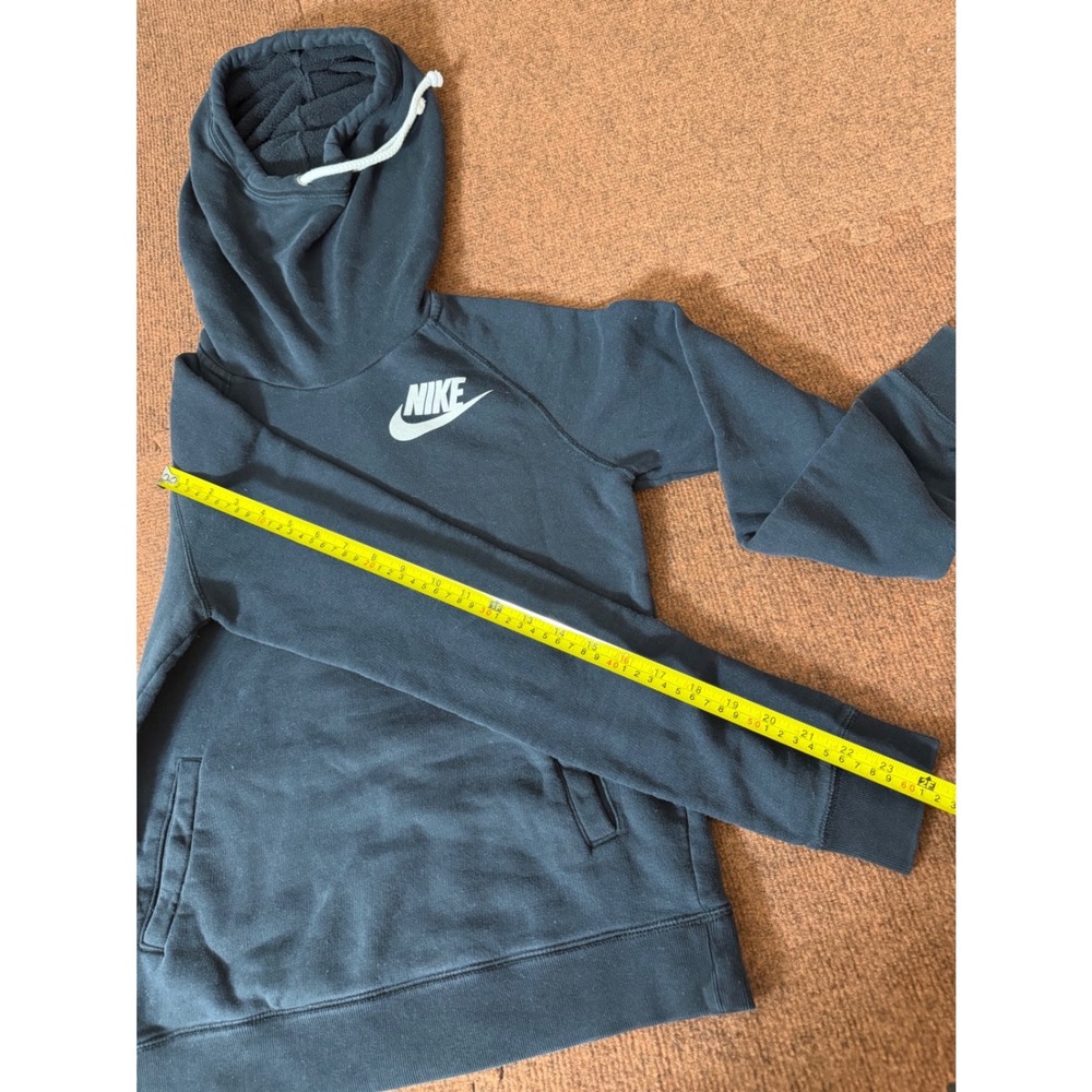 Nike Womens Funnel Neck Scuba Hoodie Black Fleece Pullover Small Raglan Logo - Picture 10 of 11